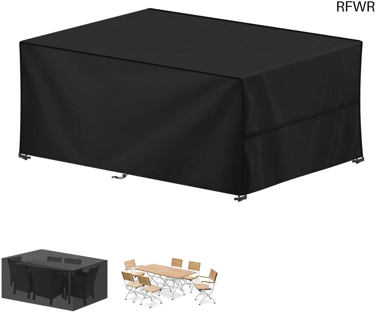 RFWR Waterdichte Tuintafelhoes 200x100x75cm | UV-Bestendige Buitenmeubelhoes | Scheurbestendig en Winddicht | Beschermhoes voor Terrasmeubelen Zwart