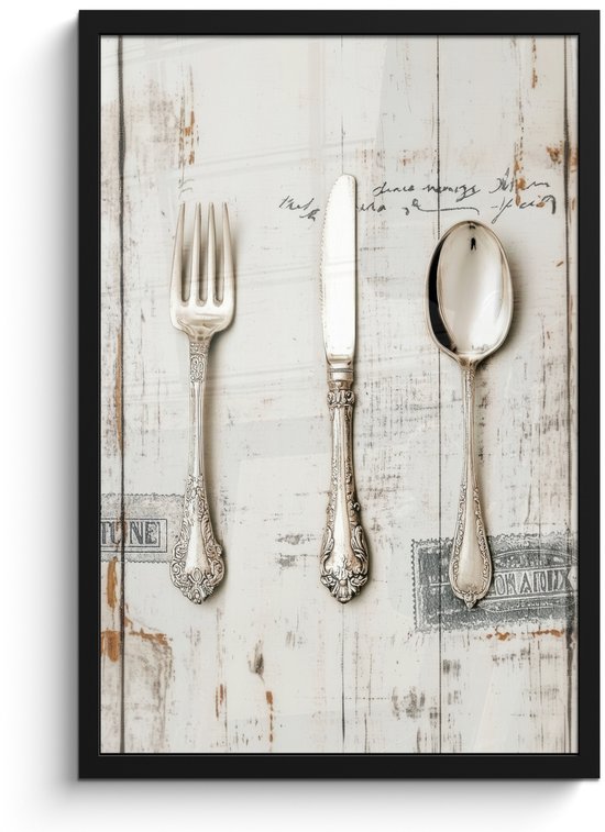 Poster in lijst - Fotolijst 40x60 cm - Posters - Zilver - Bestek - Hout - Posterlijst zwart - Decoratie - Wanddecoratie woonkamer - Muurdecoratie slaapkamer