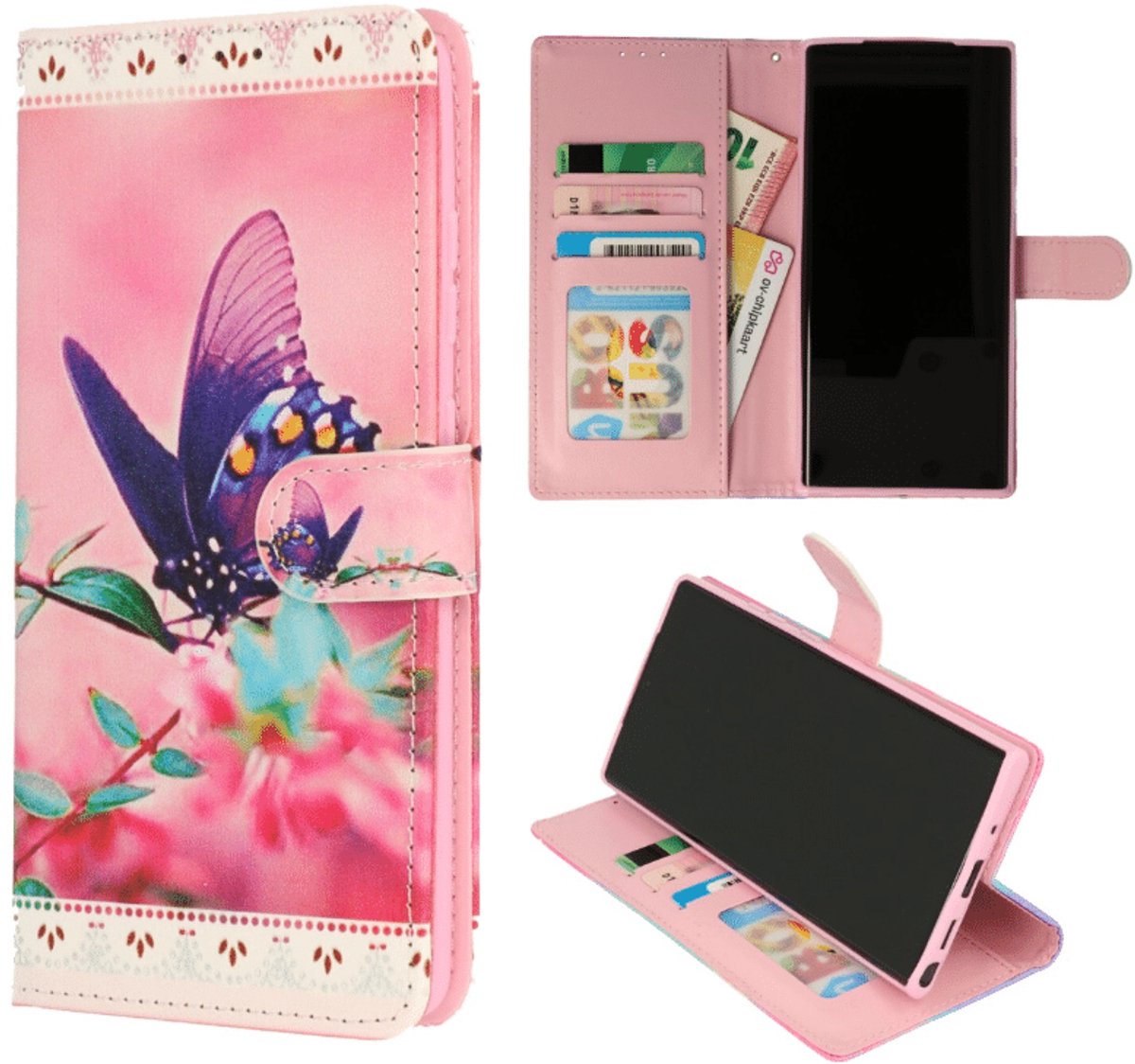 Casemania – Bookcase - Geschikt voor – Samsung A17 - Vlinder Roze