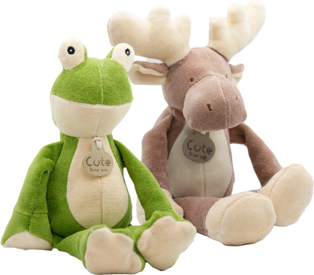 Cute since 1999 - Organische knuffels - Kikker & Rendier - 2 Stuks - 26 cm