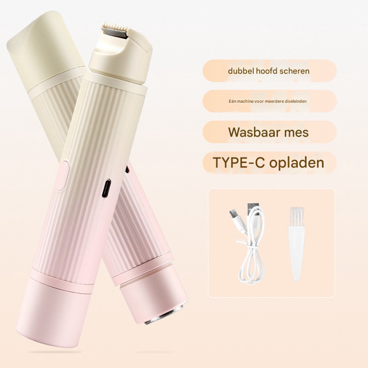 Nieuw scheerapparaat met dubbele kop, elektrisch scheerapparaat, draagbaar scheerapparaat, 2-in-1 nat en droog, waterdicht elektrisch bikinitrimmer (roze kleurverloop)