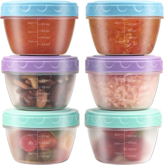 Lot de 6 contenants à vinaigrette de 113 ml avec couvercles, compatibles lave-vaisselle et micro-ondes, mini contenants à sauce avec graduations, réutilisables et étanches pour boîtes à lunch.