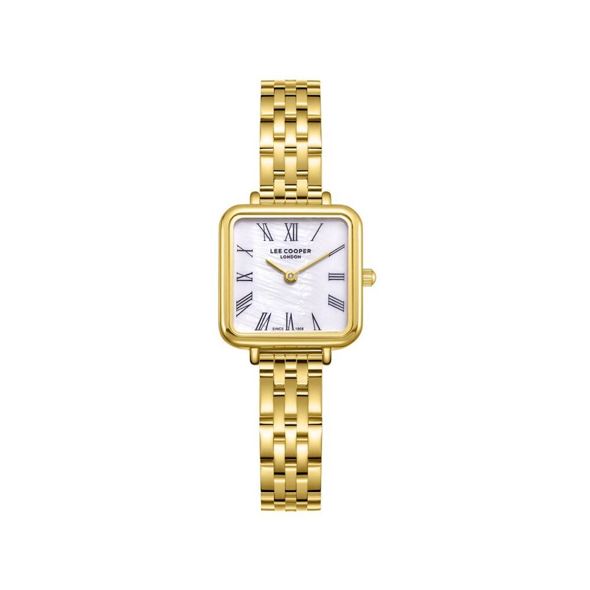 Lee Cooper LC08226.120 - Horloge - Polshorloge - Analoog - Dames - Vrouwen - Stalen band - Metaal - Vierkant- Romeinse cijfers - Goudkleurig - Wit - Zwart