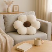 Soosie Sierkussen Bloem – Kussentje – Teddy Bouclé – Ø 40 cm – Crème & Bruin