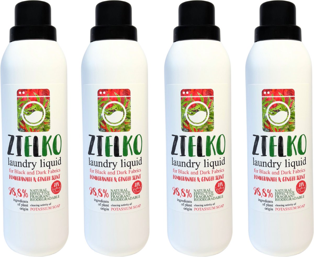 ZIELKO Ecologisch Wasmiddel Donkere Stoffen - 4x1000 ml Voordeelpak