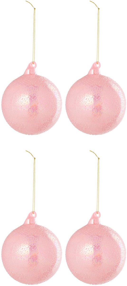 Kerstbal van lichtroze glas, set van 4, J-Line merk.