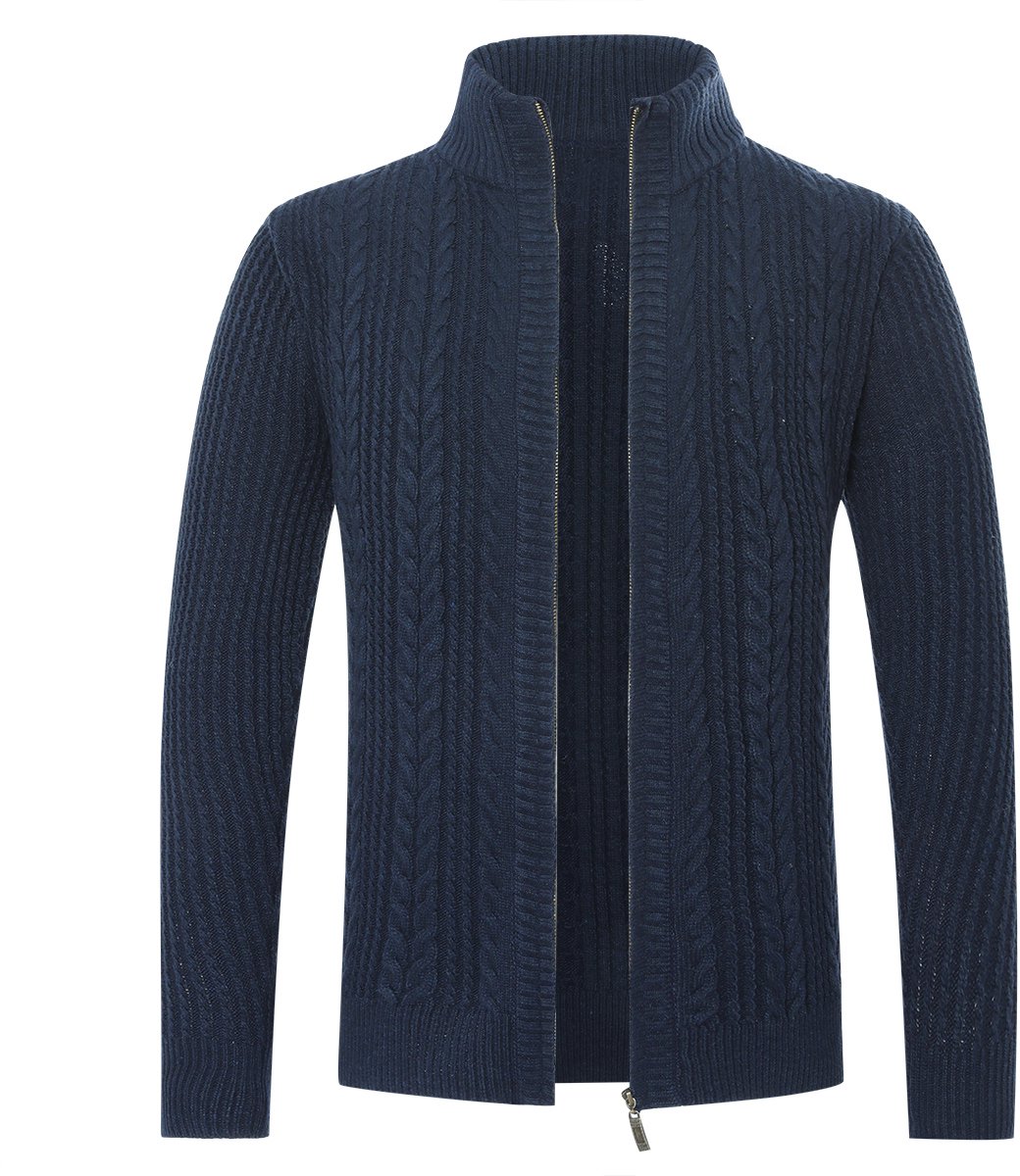 Allthemen Heren Cardigan met Opstaande Kraag Gebreide Warme Trui Blauw