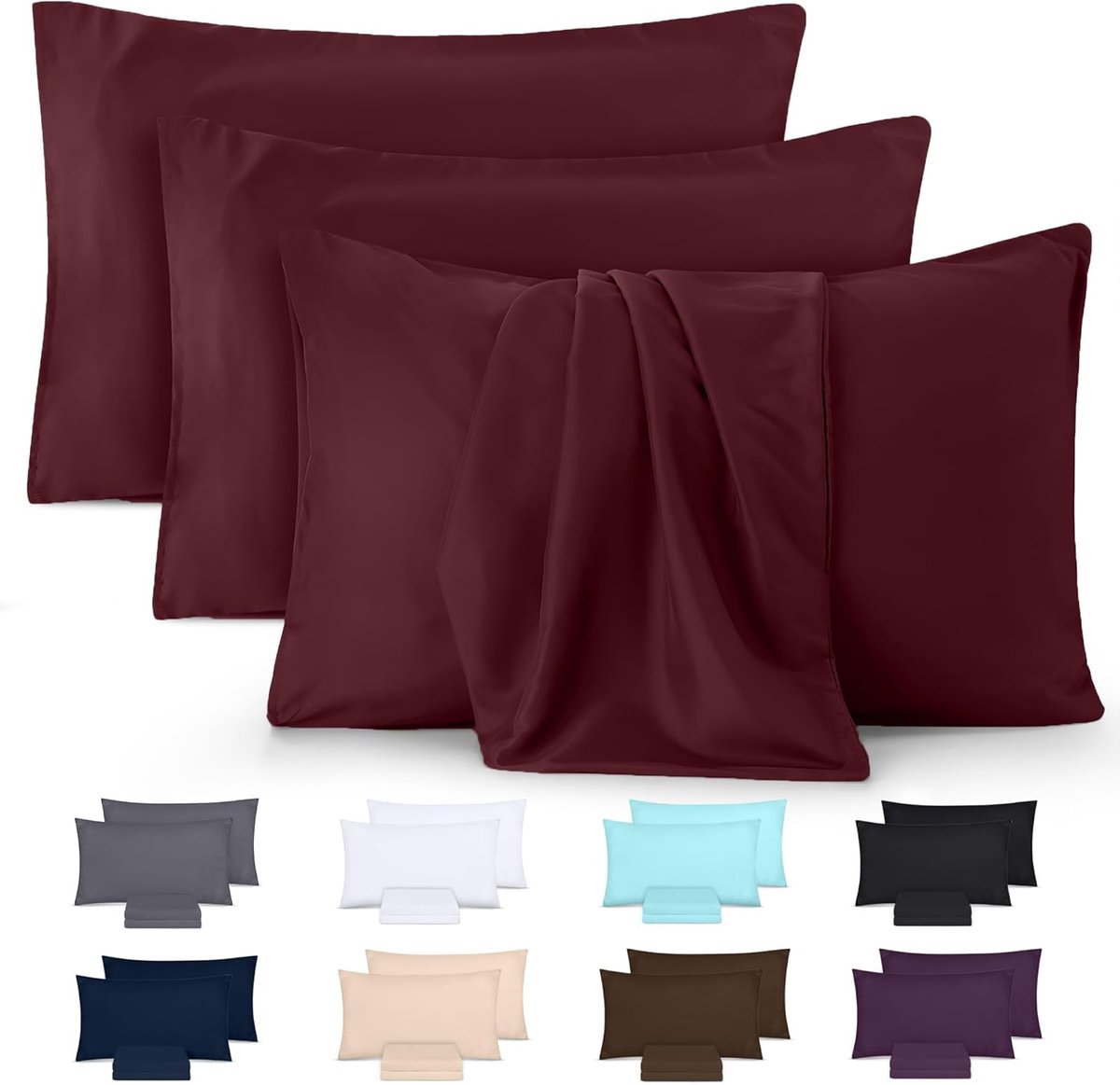 Famanu - Kussensloop (Set van 4) – Makkelijk te onderhouden Zachte geborstelde microvezel – Krimp en vervagingsbestendig (Bourgondië, 50 x 75 cm)