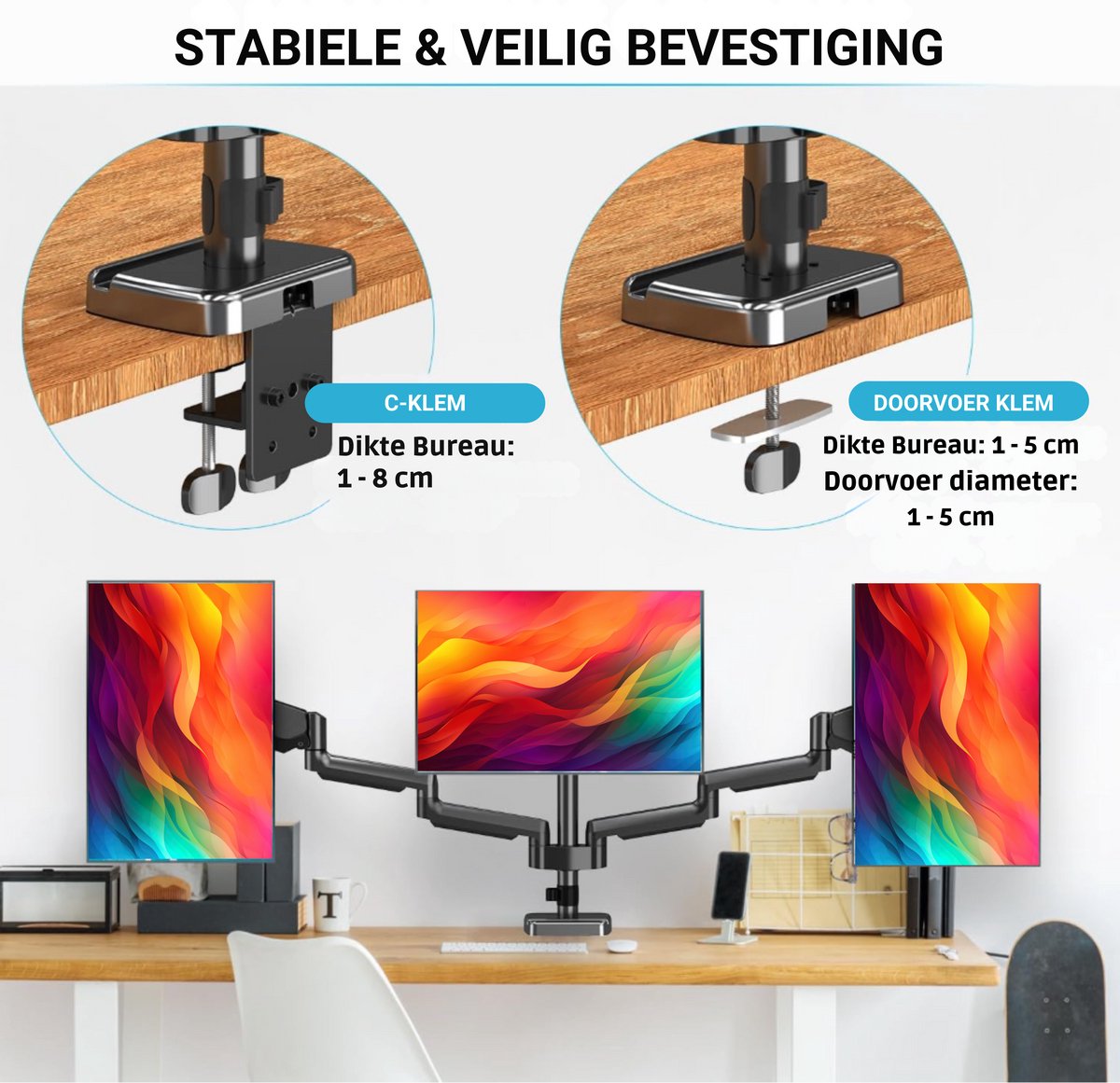 LEVANTU Triple Monitorarm 3 Schermen Gasveer 32 inch thumbnail 6