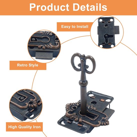 Gedetailleerd antiek bronzen slot met sleutel en tekst "Retro Style".