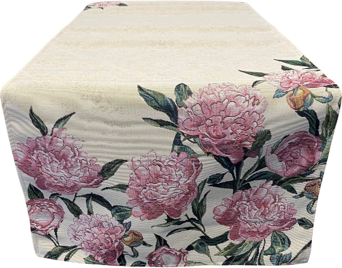 Tafelloper - Gobelinstof - Mauve - Roze Bloemen - Pioenroos - Rozen - Loper 40 x 100 cm