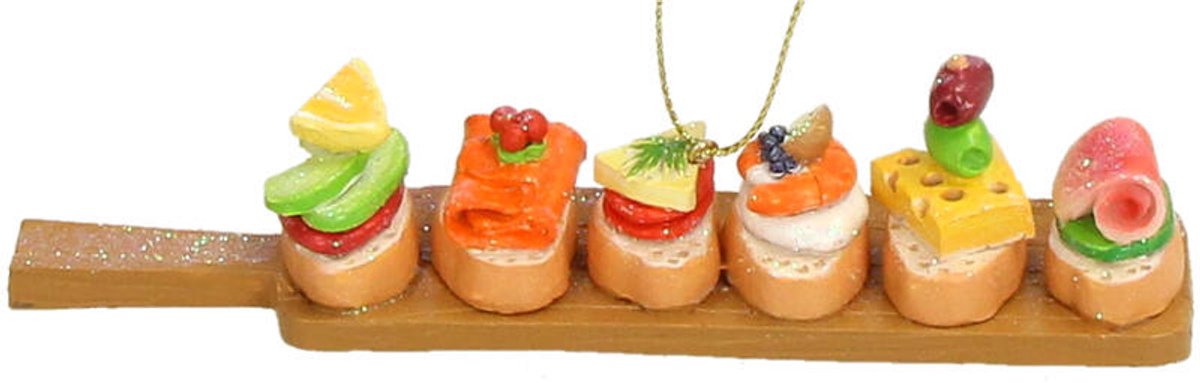 HD Collection – Glazen Kerstornament Hanger – Cadeautje met Spaanse Tapas Plank – 14 cm – Sfeervolle Kerstdecoratie