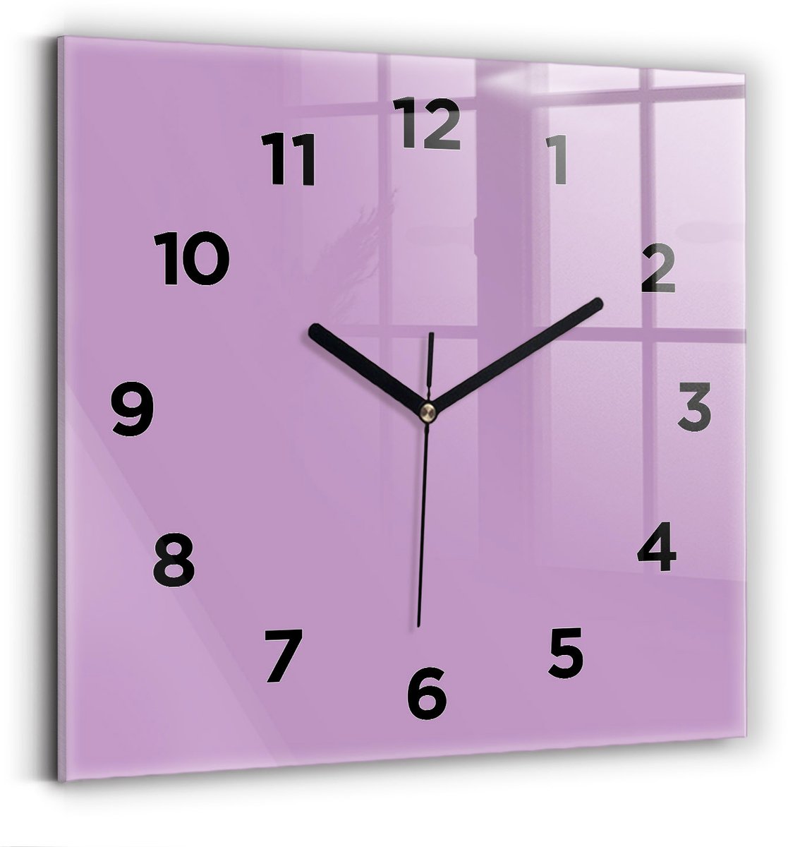 Wallfluent Wandklok - Lila Vierkante Glas Klok - 30 cm x 30 cm - Lila Wandklok - Zwarte Handen - Wandklok Met Cijfers - Stille Wandklok Slaapkamer - Vierkante Glazen Klok - Minimalistisch Wandklok - Vierkante Glazen Wandklok