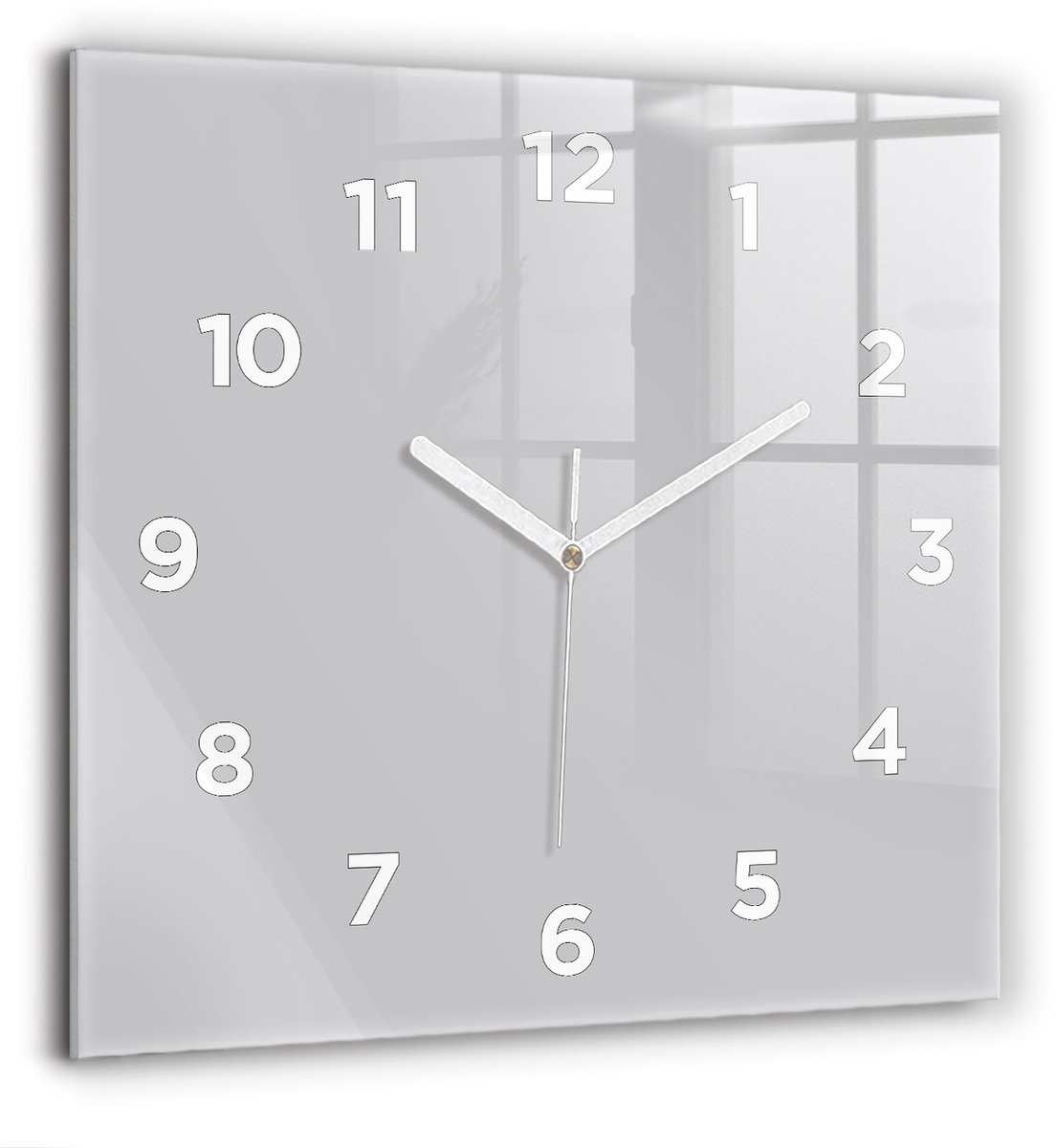Wallfluent Wandklok - Lichtgrijs Vierkante Glazen Klok - 60 cm x 60 cm - Lichtgrijs Wandklok - Witte Handen - Wandklok Met Cijfers - Kinder Wandklok Glas - Vierkante Glazen Wandklok - Industrieel Wandklok - Vierkante Glas Klok