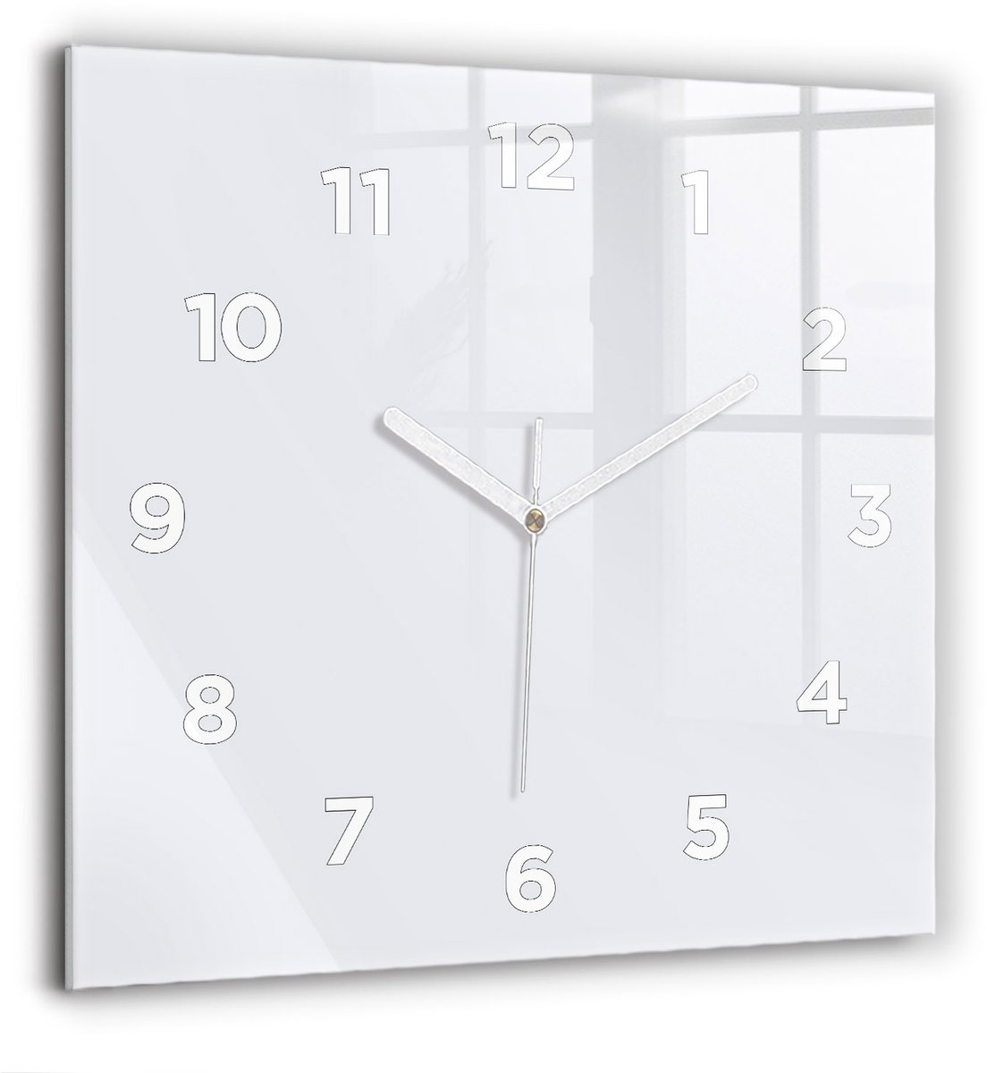 Wallfluent Wandklok - Wit Vierkante Glazen Wandklok - 60 cm x 60 cm - Wit Wandklok - Witte Handen - Wandklok Met Cijfers - Kinder Wandklok Glas - Vierkante Glas Klok - Scandinavisch Wandklok - Vierkante Glazen Klok