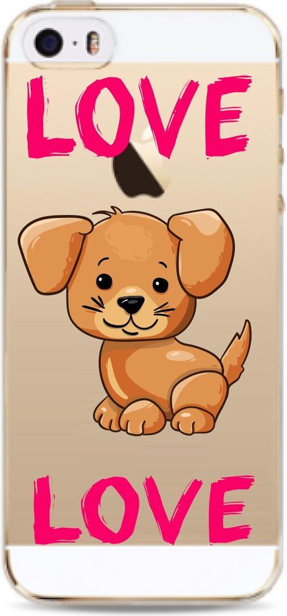 Apple Iphone 5 / 5S / SE2016 transparant siliconen backcover hoesje - Love hondje love
