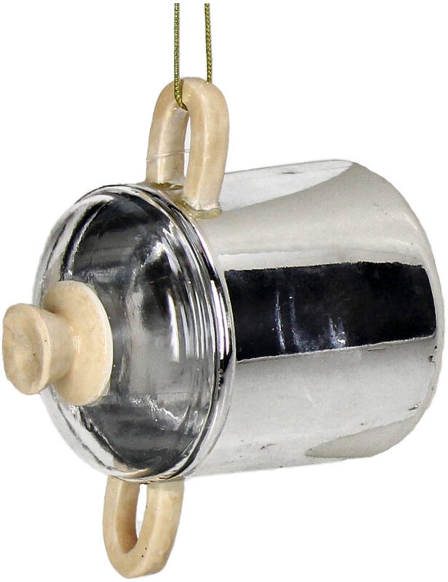 HD Collection Glazen kerstornament kerst hanger soeppan pan met deksel 8.5 cm