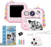 TinyPlay Kindercamera met foto printer - Siliconen Hoes - 48MP - Digitale Camera Kinderen - 32GB SD kaart - Full HD Foto en Video - Spelletjes - Fotoprinter - Kinder camera - Digitale kindercamera - Roze