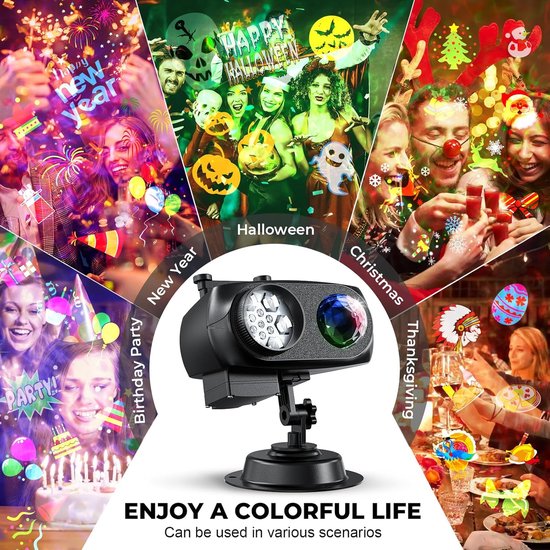 CIXMUS Kerstprojector voor buiten, kerstdecoratie met ledlicht, waterdicht IP44, afstandsbediening, 12 folies en 10 kleuren met watereffect, voor decoratie van feesten, Kerstmis en verjaardag