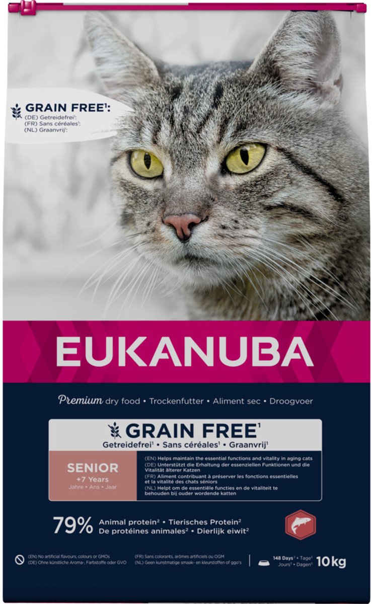 Voordeelverpakking: 2x10kg Eukanuba Senior Graanvrij Zalmrijk Droog Kattenvoer
