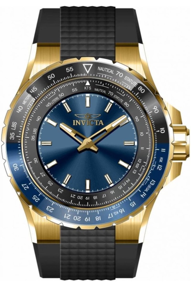 Invicta Aviator 49650 Heren Horloge - Waterdicht - Analoog - Quartz Uurwerk - Roestvrij Staal met blauwe Wijzerplaat - 50mm