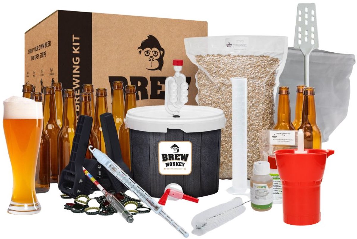 Brew Monkey Platinum Weizen - Bierbrouwpakket - Brouwen met Verse Ingrediënten - Zelf Bier Brouwen Bierpakket - Startpakket - Gadgets Mannen - Vaderdagcadeau - Verjaardagscadeau voor Mannen - Origineel bier Cadeau
