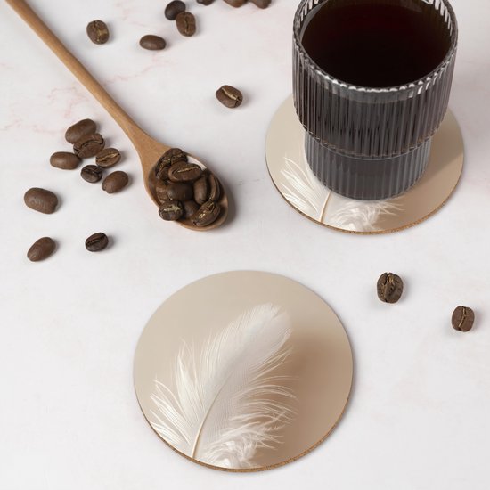 Sous-verres de verre ronds, motif plume, minimalistes, roses, 10 x 10 cm, lot de 6.