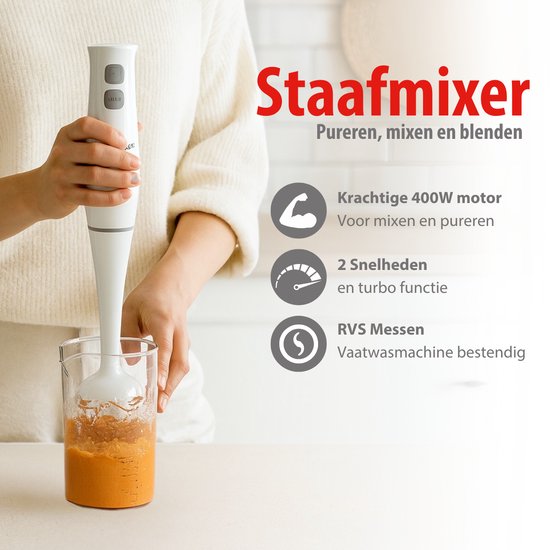 alpina Staafmixer - Handmixer Elektrisch 400W - Handmixers met 2 Snelheden - Vaatwasserbestendig - RVS van Alpina — afbeelding 2
