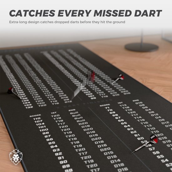 KOTO Oche Carpet Checkout Dart Mat Grijs 285 x 80 cm, Hoogwaardige Dartmat Incl. Verstelbare Oche, Antisliplaag, Werplijnen, Bescherming Vloer & Dartbord van KOTO — afbeelding 5