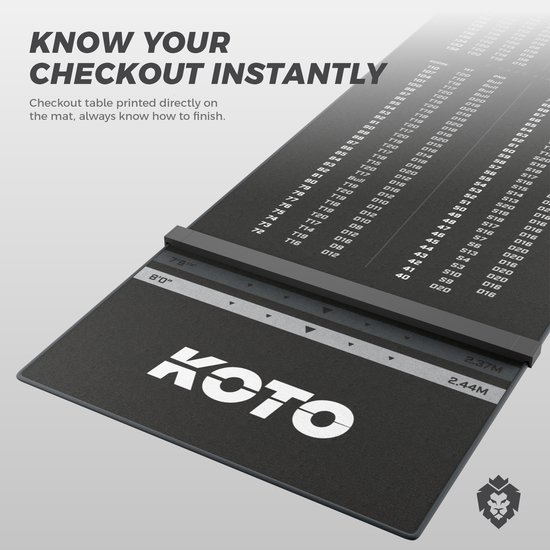 KOTO Oche Carpet Checkout Dart Mat Grijs 285 x 80 cm, Hoogwaardige Dartmat Incl. Verstelbare Oche, Antisliplaag, Werplijnen, Bescherming Vloer & Dartbord van KOTO — afbeelding 2
