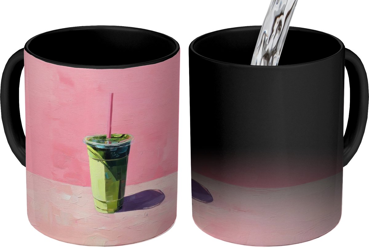 Magische Mok - Foto op Warmte Mokken - Koffiemok - Beker - Rietje - Minimalistisch - Groen - Magic Mok - Beker - 350 ML - Theemok