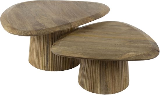 Table basse Driehoek Wave en bois de manguier, Set de 2 - Giga Meubel