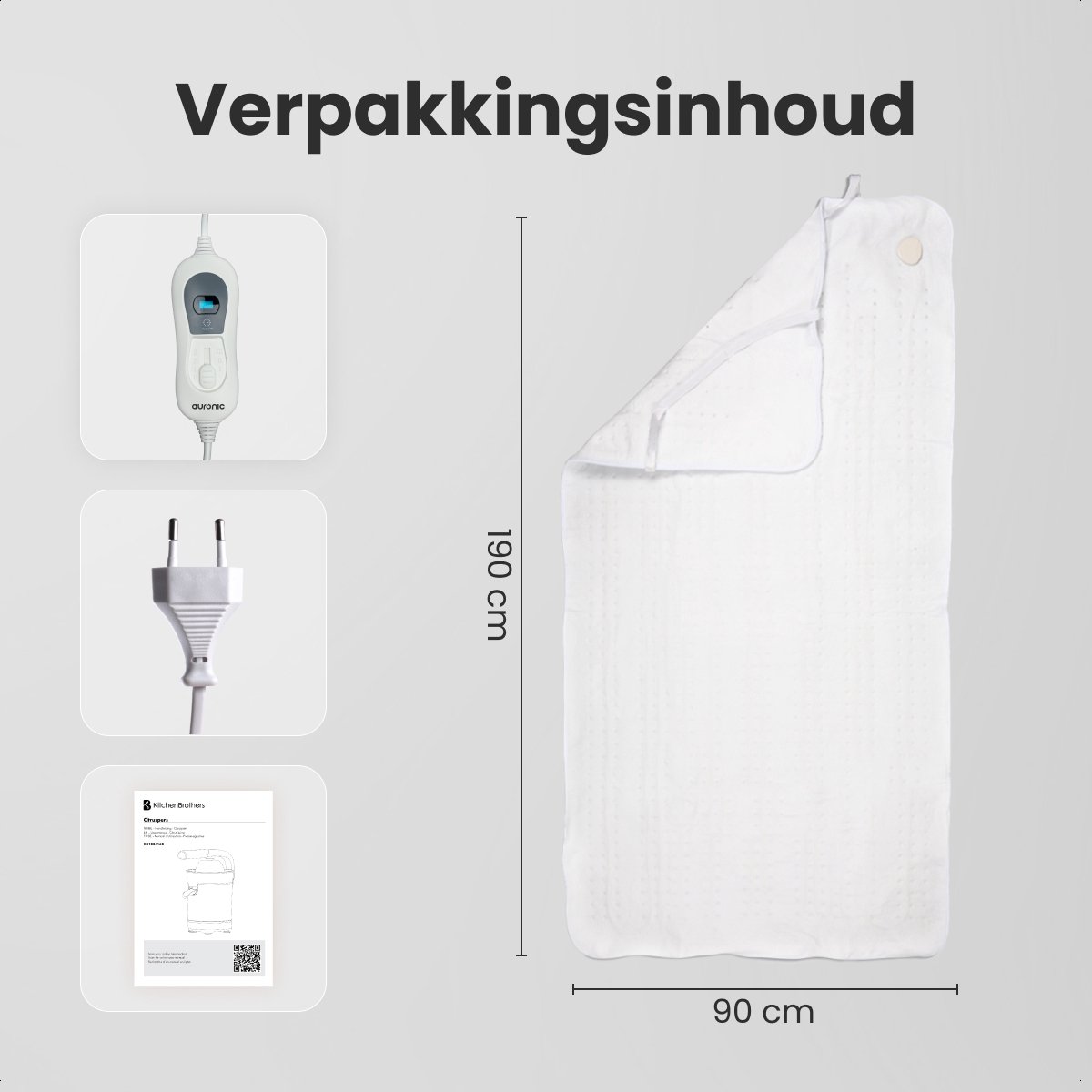 Auronic Elektrische Onderdeken XL - 190 x 90 cm - 1 Persoons Warmtedeken - 3 Warmtestanden met Timer - met Hoekelastieken - Verwarmingsdeken - Wit – foto 7