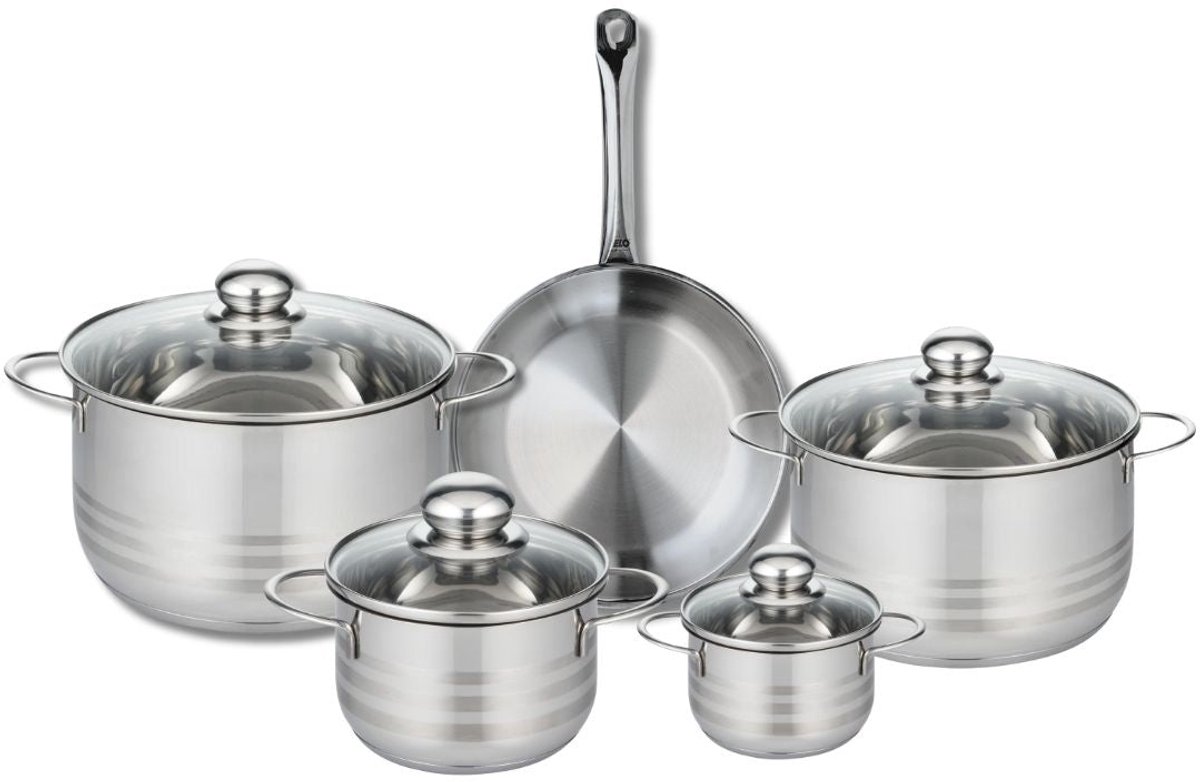 Set van 1 Koekenpan 24 cm en 4 kookpotten 12, 16, 20 en 24 cm Elo Profi Brillant