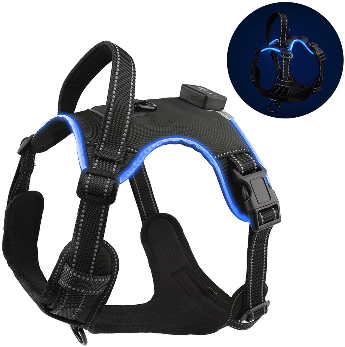 Furley’s Hondenharnas - Maat L – Hondentuig - Hondentuigje – USB Oplaadbaar – Y Tuig Hond – Harnas Hond - Anti Trek Tuig Hond - Reflecterend – Geschikt voor Medium & Grote Honden