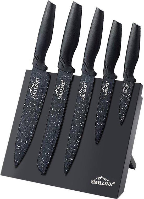 SMH LINE® Luxe Messenset met Magnetisch Blok - RVS - Incl. 5 messen - Zwart