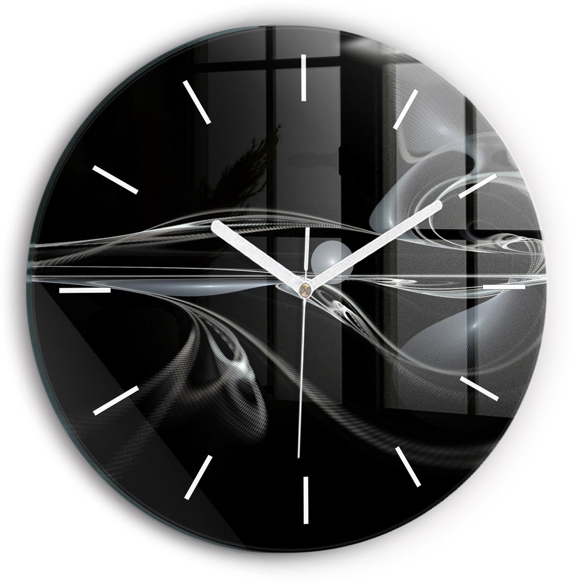 Wallfluent Wandklok - Abstracte rook Klok als Muurdecoratie - 30 cm x 30 cm - Zwart Wandklok - Witte Handen - Wandklok Zonder Cijfers - Wandklok voor in de Keuken - Ronde Glazen Wandklok - Minimalistisch Wandklok - Decoratieve Wandklok