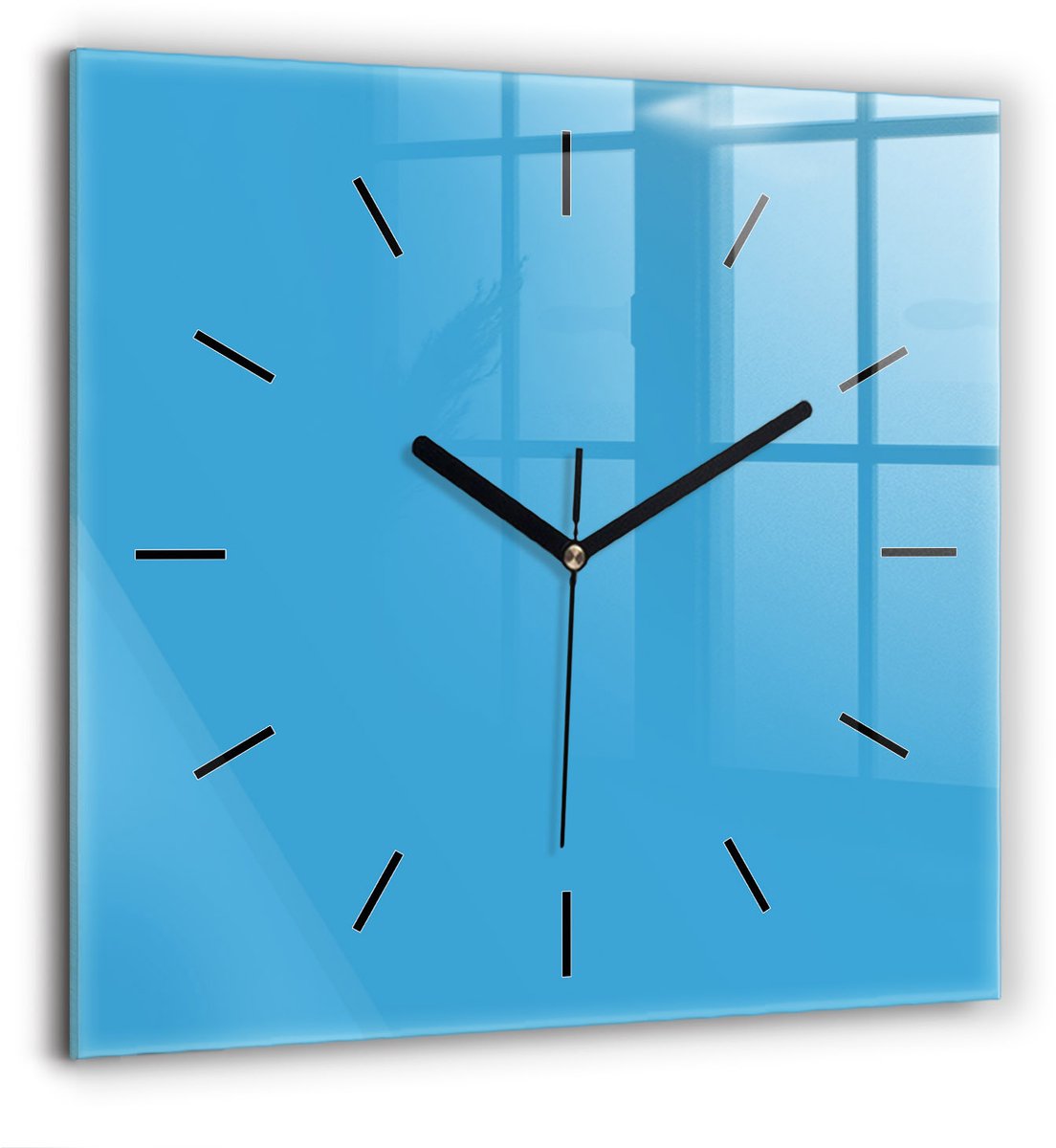 Wallfluent Wandklok - Blauw Vierkante Glas Klok - 60 cm x 60 cm - Blauw Wandklok - Zwarte Handen - Wandklok Zonder Cijfers - Wandklok voor in de Keuken - Vierkante Glazen Klok - Minimalistisch Wandklok - Vierkante Glazen Wandklok