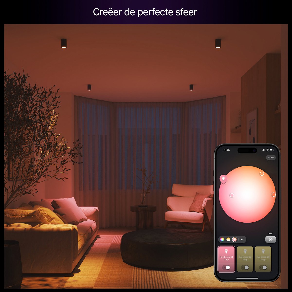 Philips Hue Essential starterkit - wit en gekleurd licht - 1 Bridge - 3 GU10-spots en dimmer switch – foto 6