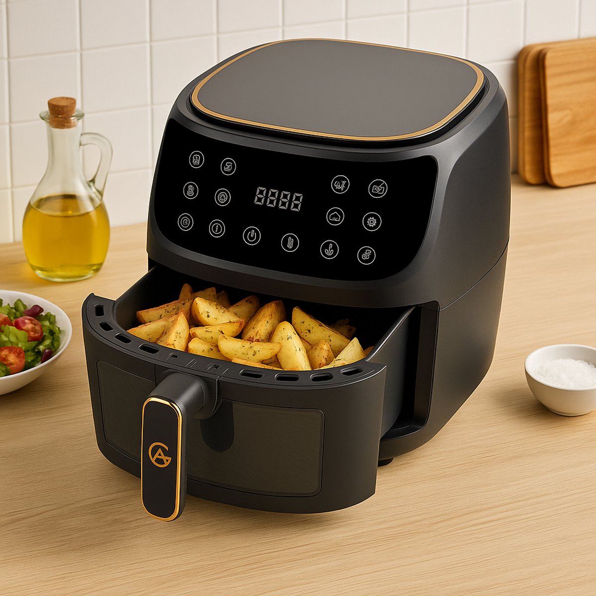 Afbeelding 3 van AG5100 Airfryer XXL Premium Zwart – 5,5L Hete Luchtfriteuse – Digitaal Display – 8 Programma’s – Anti-aanbak – Vaatwasserbestendig – Extreem Stil – Gezond Koken Zonder Olie – Inclusief Receptenboek