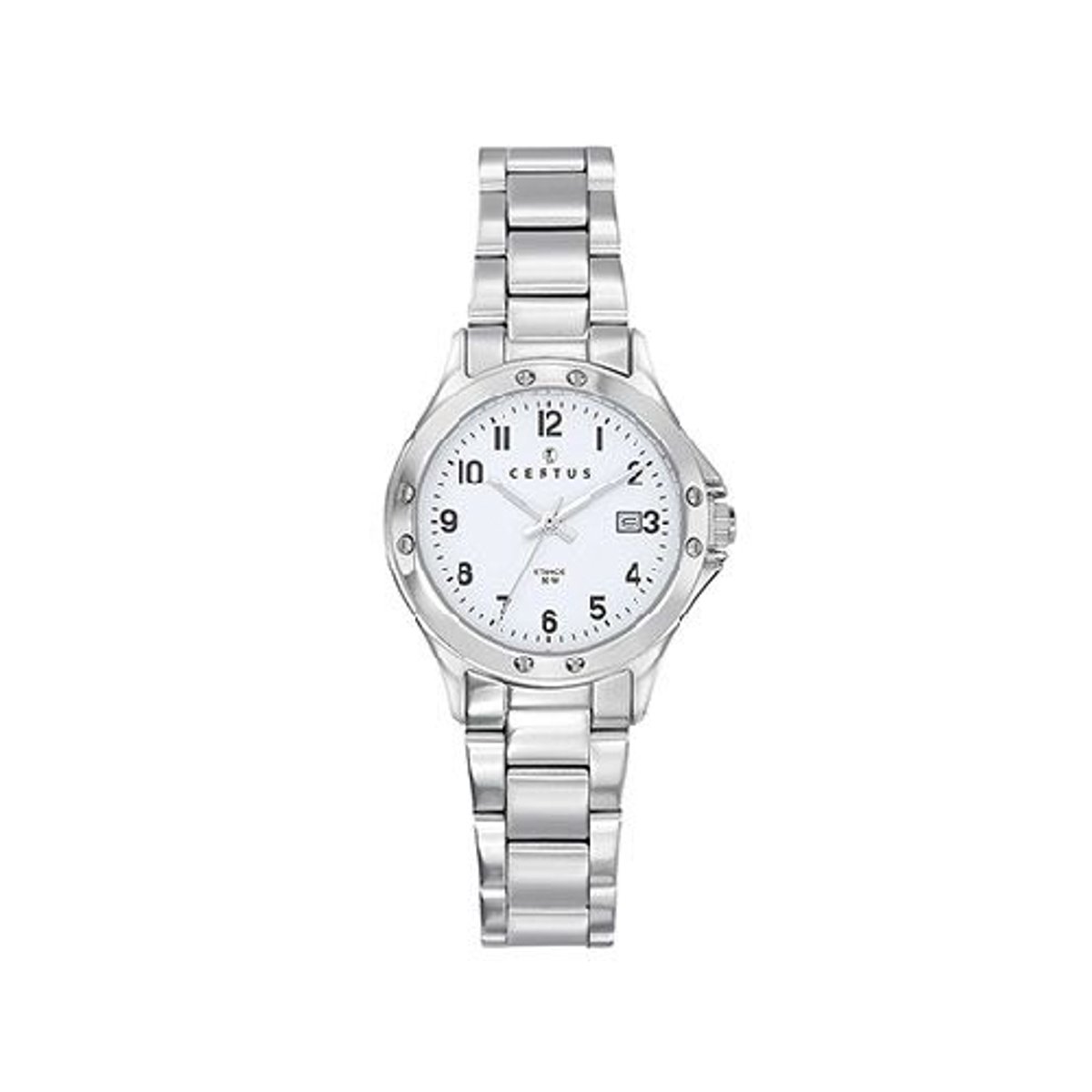 Certus-dameshorloge-model 641374-zilverkleurig-Datum-edelstaal-5 atm waterdicht-diameter 28 mm-duidelijke wijzerplaat