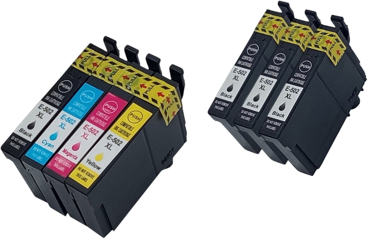 KATRIZ® huismerk inkt Epson 1 sets 502XL / T502XL + 3x extra Zwart (7 stuks) Geschikt voor Epson Expression Home XP 5100 / Expression Home XP 5105 / WorkForce WF 2860 DWF /WorkForce WF 2865 DWF/Epson Expression Home XP-5155