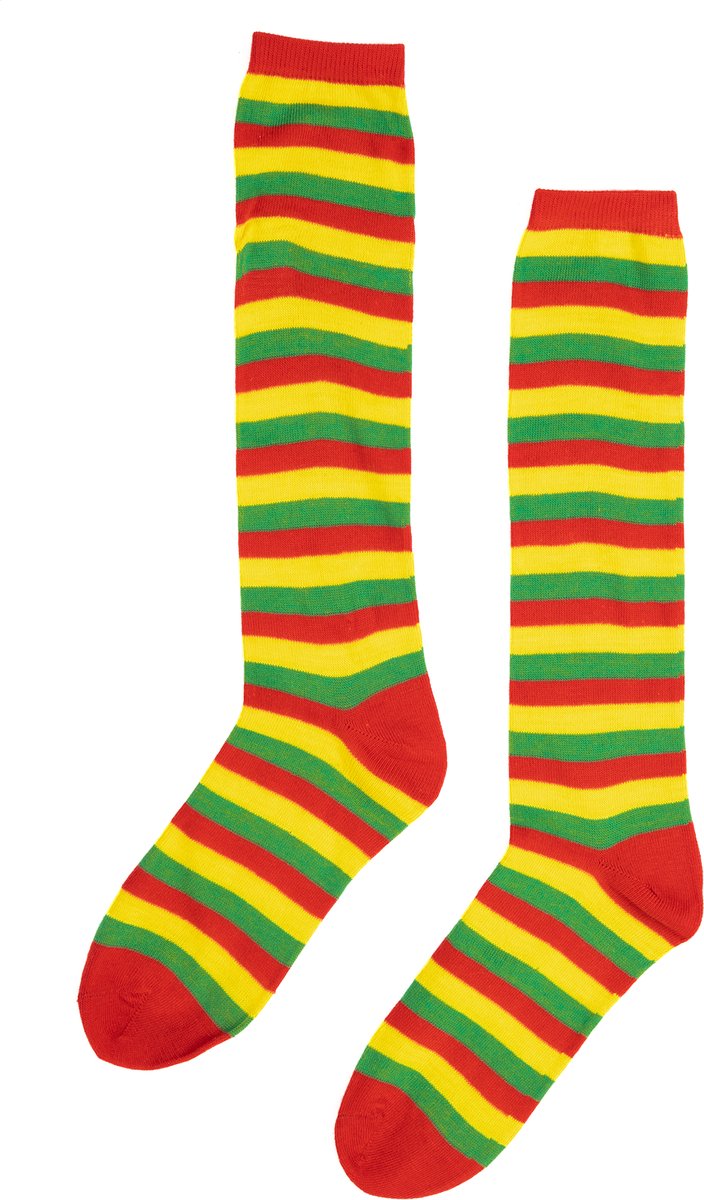 KIMU® Lange Sokken Rood Geel Groen Gestreept - 36 37 38 39 40 41 - Carnaval Limburg Dunne Streepjes Gestreepte Hoge Kousen Festival