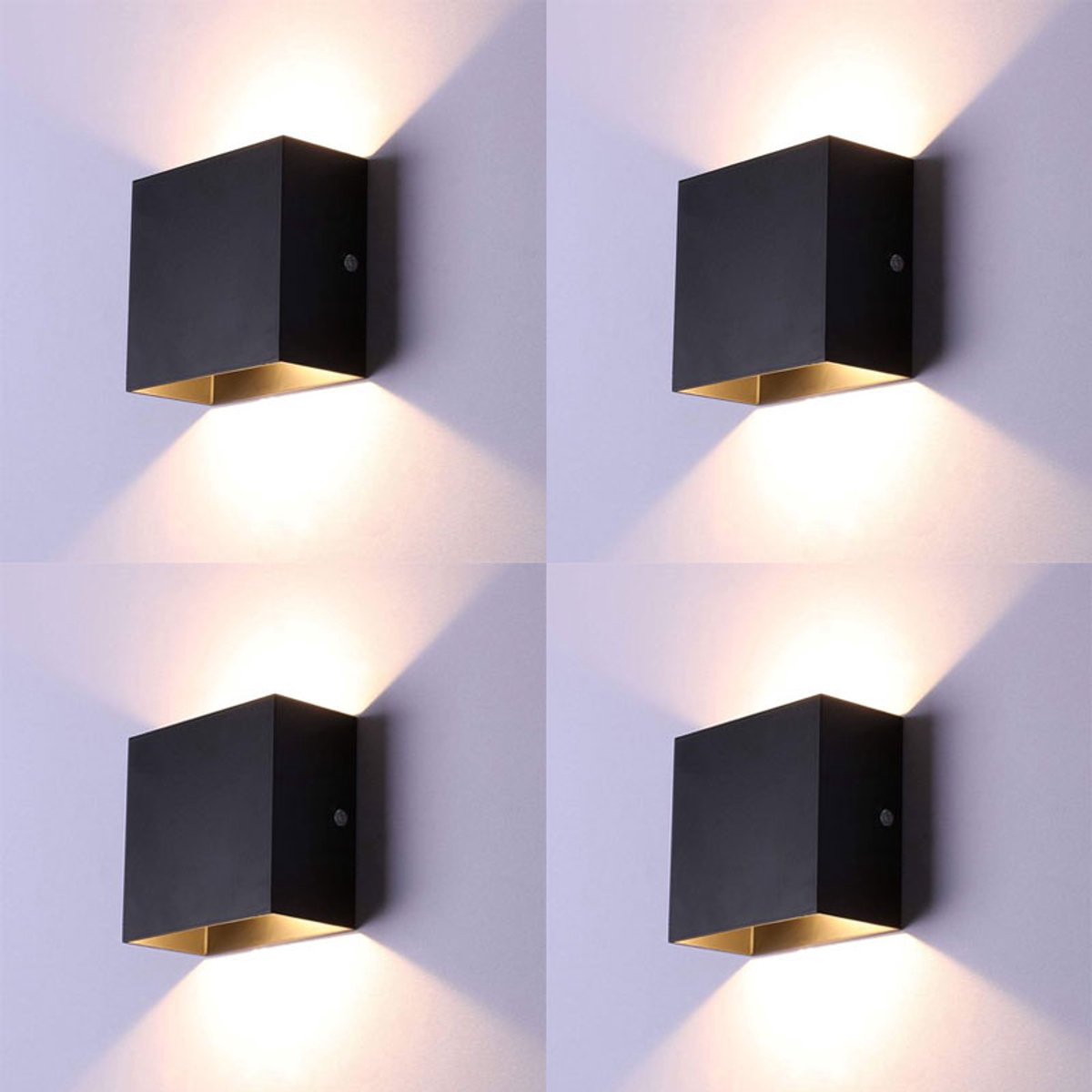 Moderne LED-Wandlamp voor Binnen - 6W - Wandlamp - Boven- en Onderverlichting - Aluminium - Geschikt voor Binnen- en Buitengebruik - Warm Wit Licht - Zwart - 4 Stucks