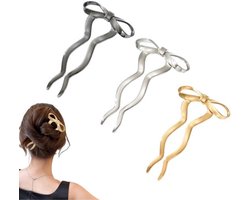 Franse Haarspelden - 3 Stuks - Platte Haarspeldjes - Haarclips - Haaraccessoires - Franse Sterke Haarspeldjes Voor Dik En Dun Haar - U-Vormige Opgestoken Haar - U-Vormige Franse Knot Haarspelden - Zwart, Goud,zilver