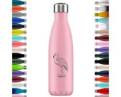 FLASKE Original Drinkfles 500 ml - Geïsoleerde RVS Waterfles - BPA-vrij - 12u Warm & 24u Koud - Geschikt als Thermosfles en Thermoskan - Water Bottle Stainless Steel - Standing Flamingo