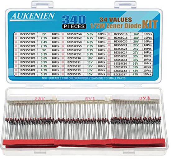 340 stuks Zener-diode set met 34 varianten - 1/2 W diode-assortiment | bol