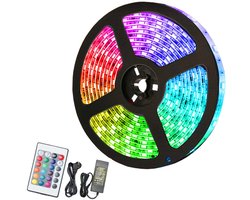 LED Strip 3 meter - light strip - RGB LED Verlichting - Led strips - SMD5050 LED - met 24 Toetsen afstandsbediening - dimbaar - gaming accesoires - incl. Voeding - Zelfklevend - binnenverlichting