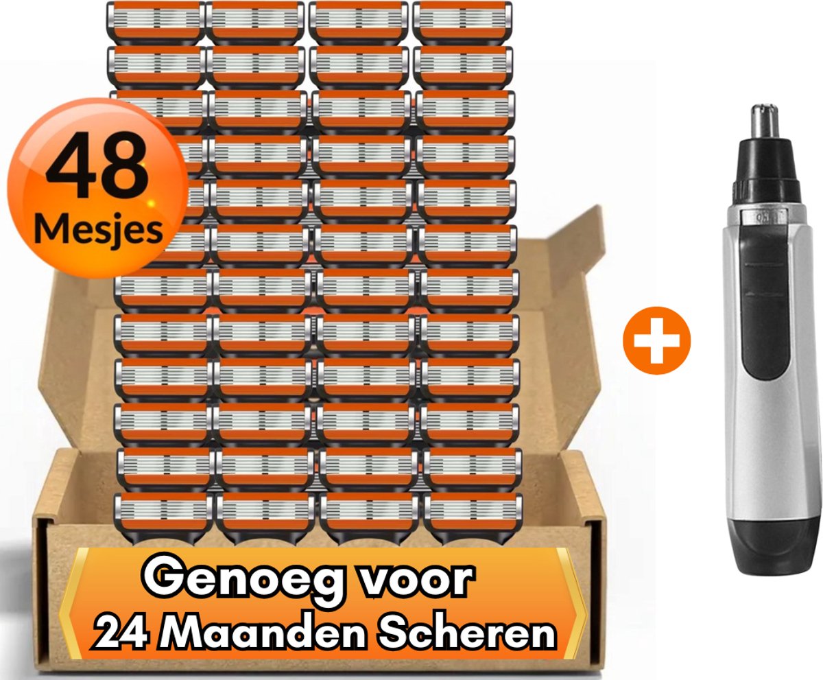 Maxenza Scheermesjes en Neustrimmer Set - Geschikt voor Gillette Fusion5 Scheermesjes - 48 Scheermesjes - Scheermesjes Mannen
