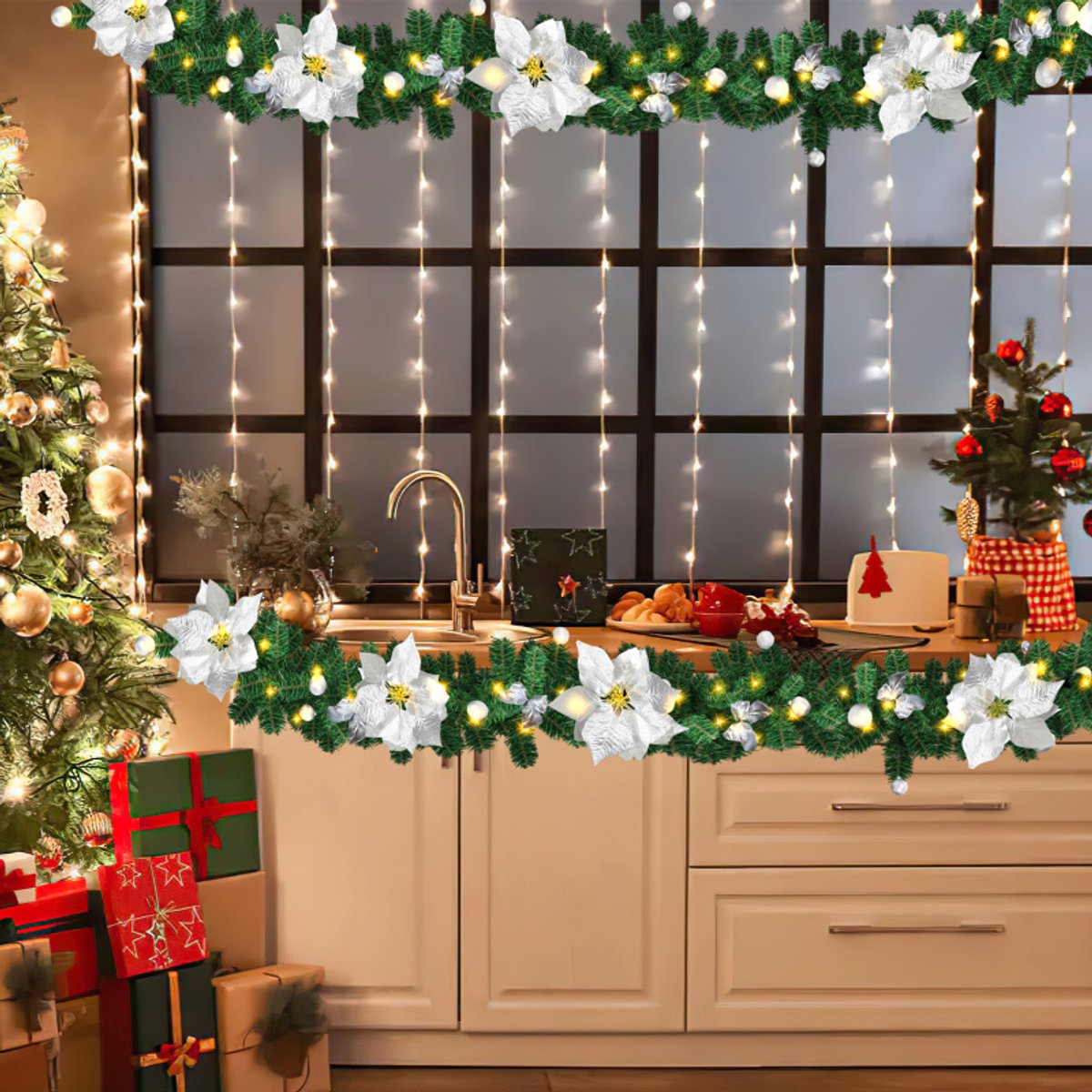 Kerstguirlande 2.7M Guirlande met verlichting Zwaardere kwaliteit Guirlande Kerstverlichting met zilver decoratief – foto 7